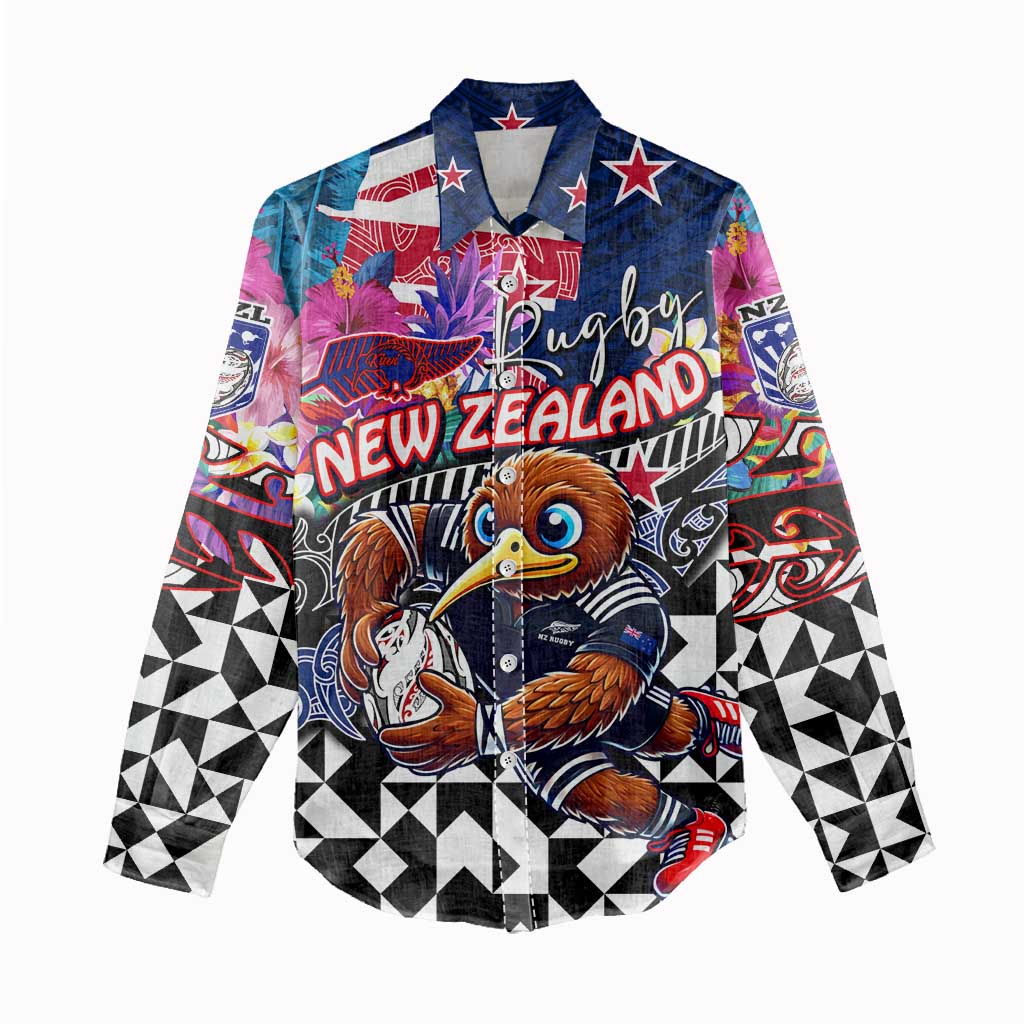 Personalized Kiwi New Zealand Rugby Women Casual Shirt Kiwis Mascot Tropical Pattern DT02 - Polynesian Pride