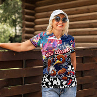 Personalized Kiwi New Zealand Rugby Women Polo Shirt Kiwis Mascot Tropical Pattern