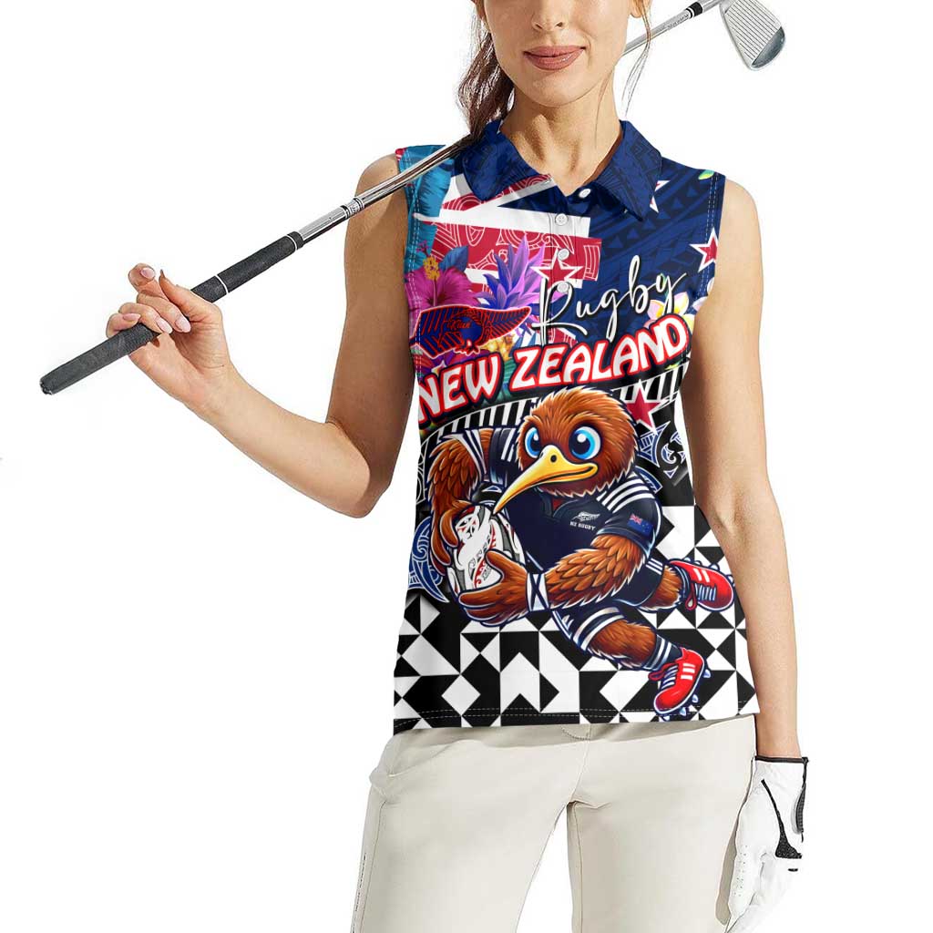 Personalized Kiwi New Zealand Rugby Women Sleeveless Polo Shirt Kiwis Mascot Tropical Pattern DT02 - Polynesian Pride
