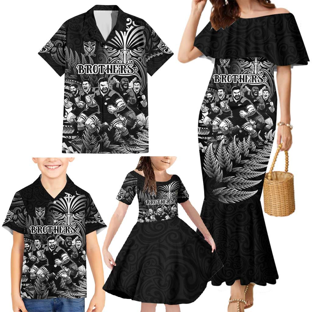 Personalized All Black Brothers Rugby Family Matching Mermaid Dress and Hawaiian Shirt New Zealand Maori Haka DT02 - Polynesian Pride