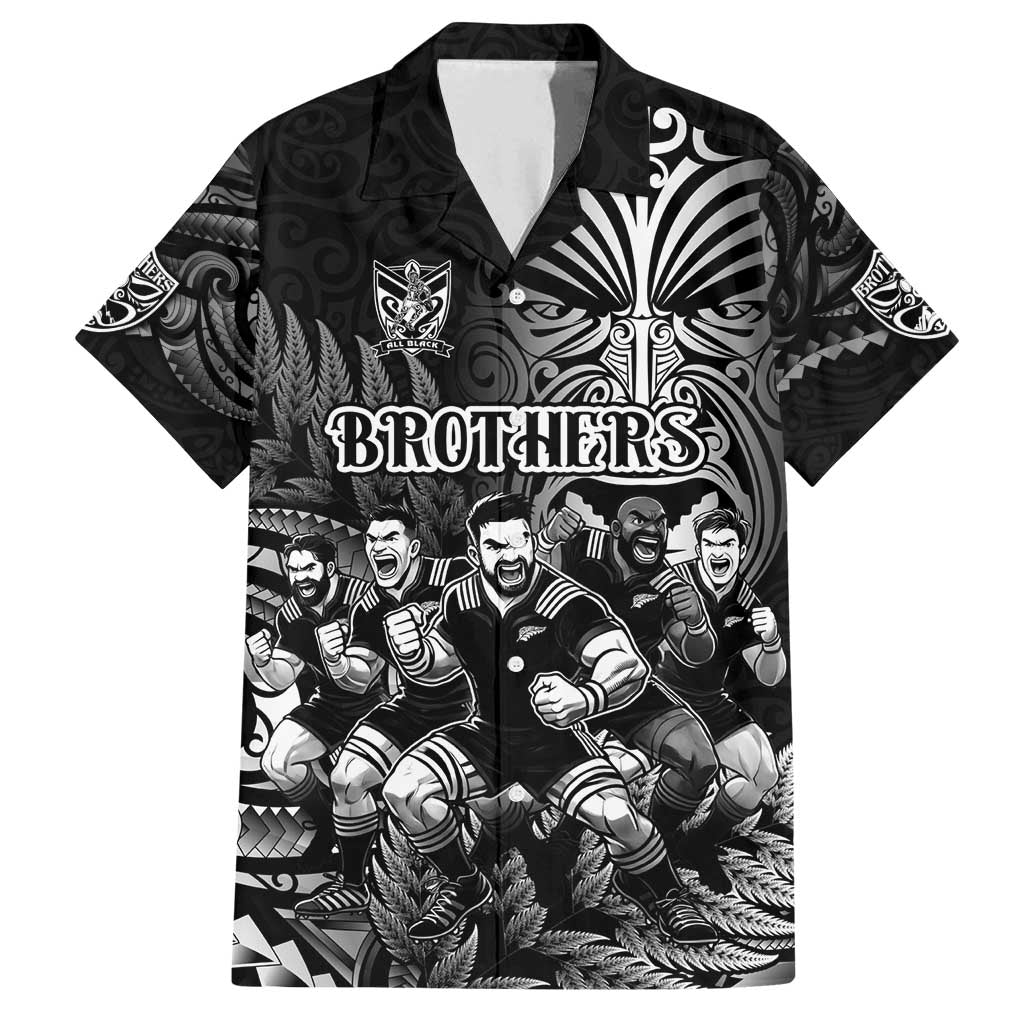 Personalized All Black Brothers Rugby Family Matching Off Shoulder Short Dress and Hawaiian Shirt New Zealand Maori Haka