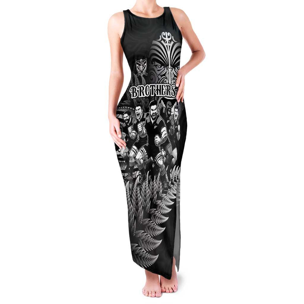 Personalized All Black Brothers Rugby Family Matching Tank Maxi Dress and Hawaiian Shirt New Zealand Maori Haka DT02 Mom's Dress Black - Polynesian Pride