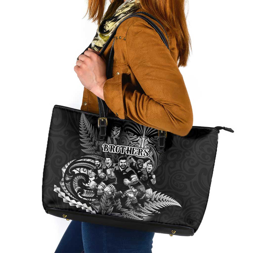 All Black Brothers Rugby Leather Tote Bag New Zealand Maori Haka DT02 Black - Polynesian Pride