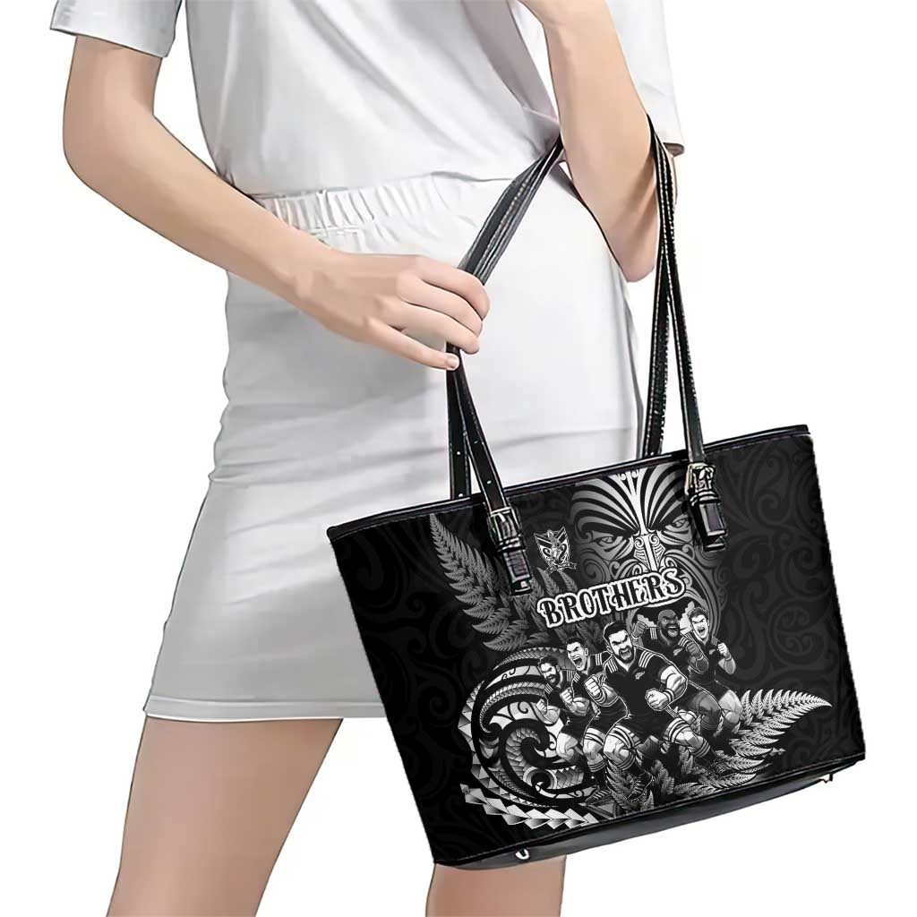 All Black Brothers Rugby Leather Tote Bag New Zealand Maori Haka DT02 - Polynesian Pride