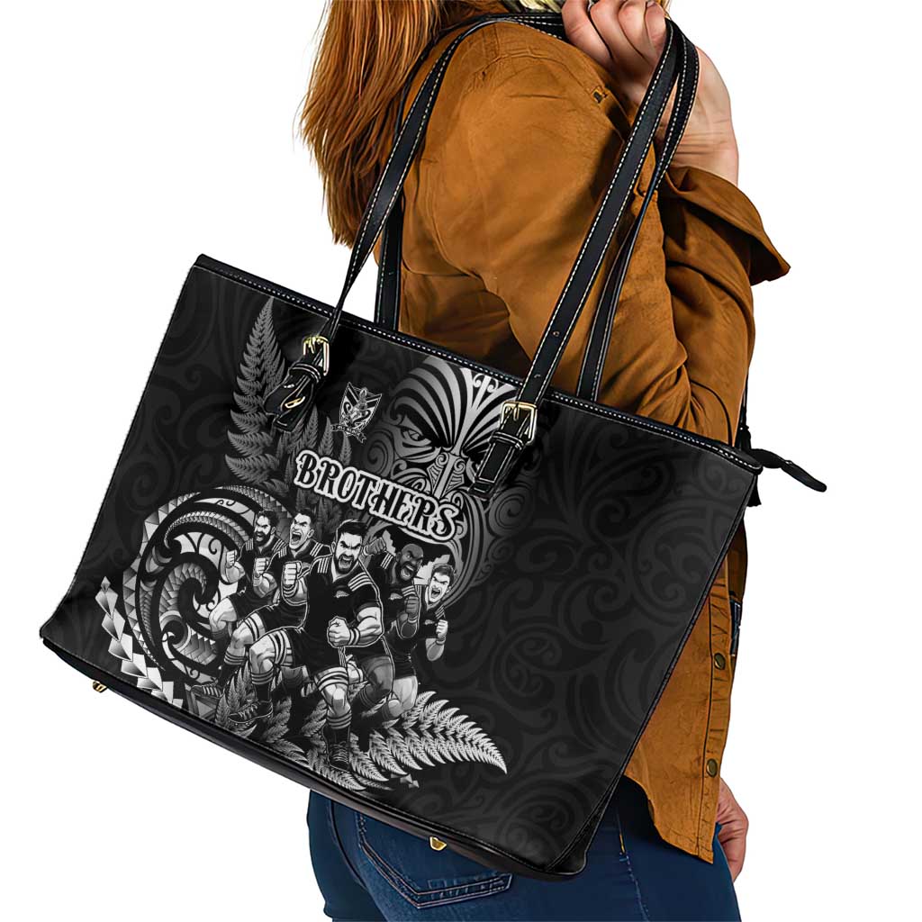 All Black Brothers Rugby Leather Tote Bag New Zealand Maori Haka DT02 - Polynesian Pride