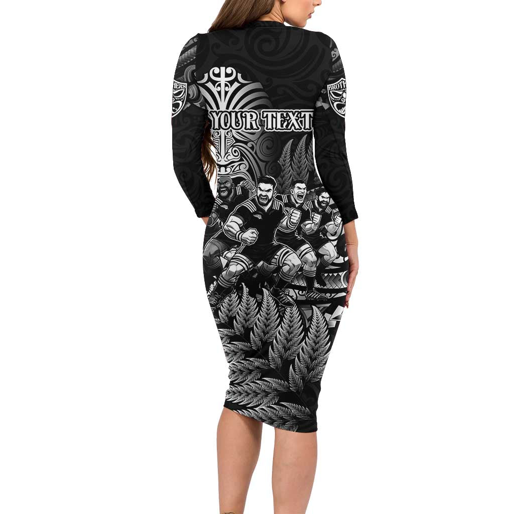 Personalized All Black Brothers Rugby Long Sleeve Bodycon Dress New Zealand Maori Haka