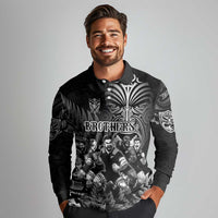 Personalized All Black Brothers Rugby Long Sleeve Polo Shirt New Zealand Maori Haka