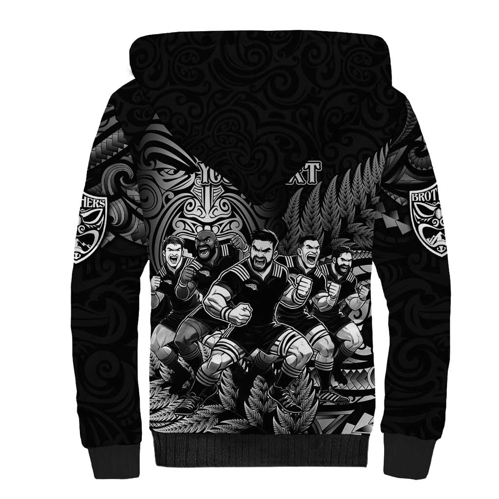 Personalized All Black Brothers Rugby Sherpa Hoodie New Zealand Maori Haka