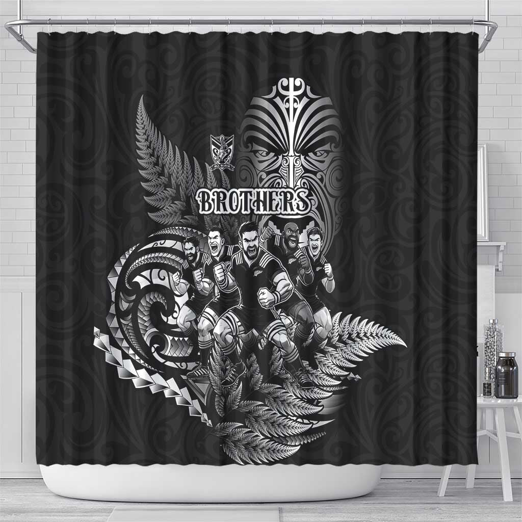 All Black Brothers Rugby Shower Curtain New Zealand Maori Haka
