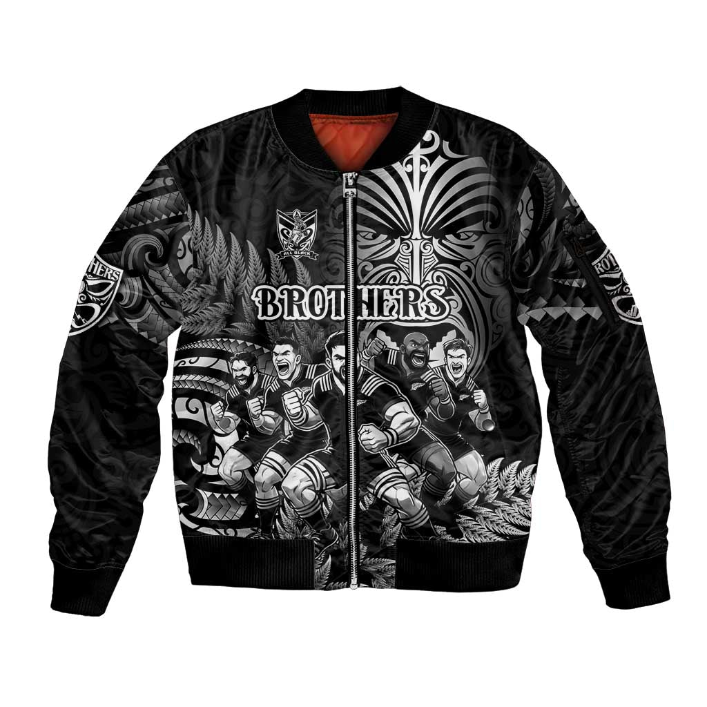 Personalized All Black Brothers Rugby Sleeve Zip Bomber Jacket New Zealand Maori Haka