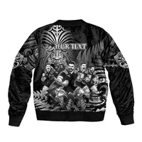 Personalized All Black Brothers Rugby Sleeve Zip Bomber Jacket New Zealand Maori Haka