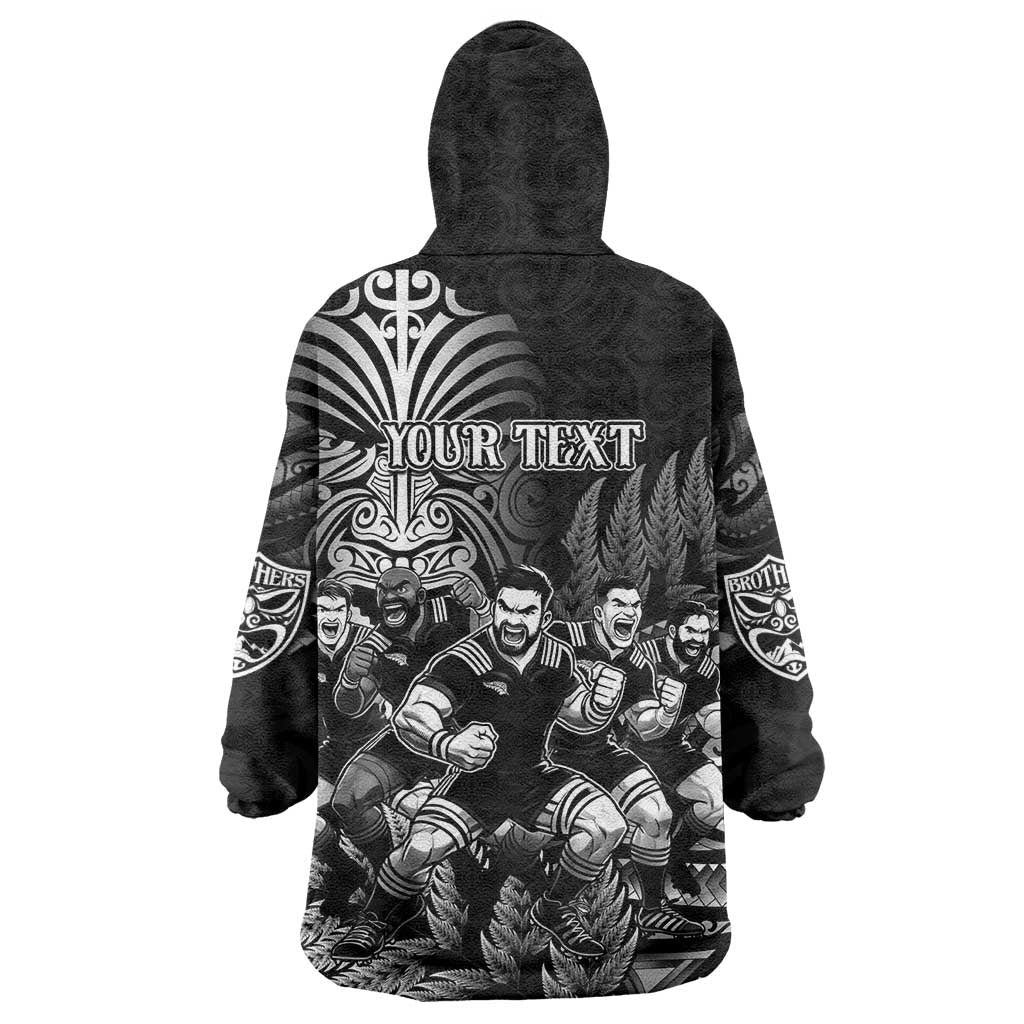 Personalized All Black Brothers Rugby Wearable Blanket Hoodie New Zealand Maori Haka