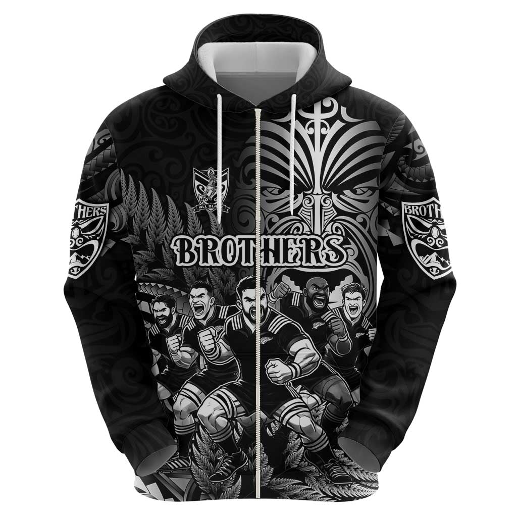 Personalized All Black Brothers Rugby Zip Hoodie New Zealand Maori Haka