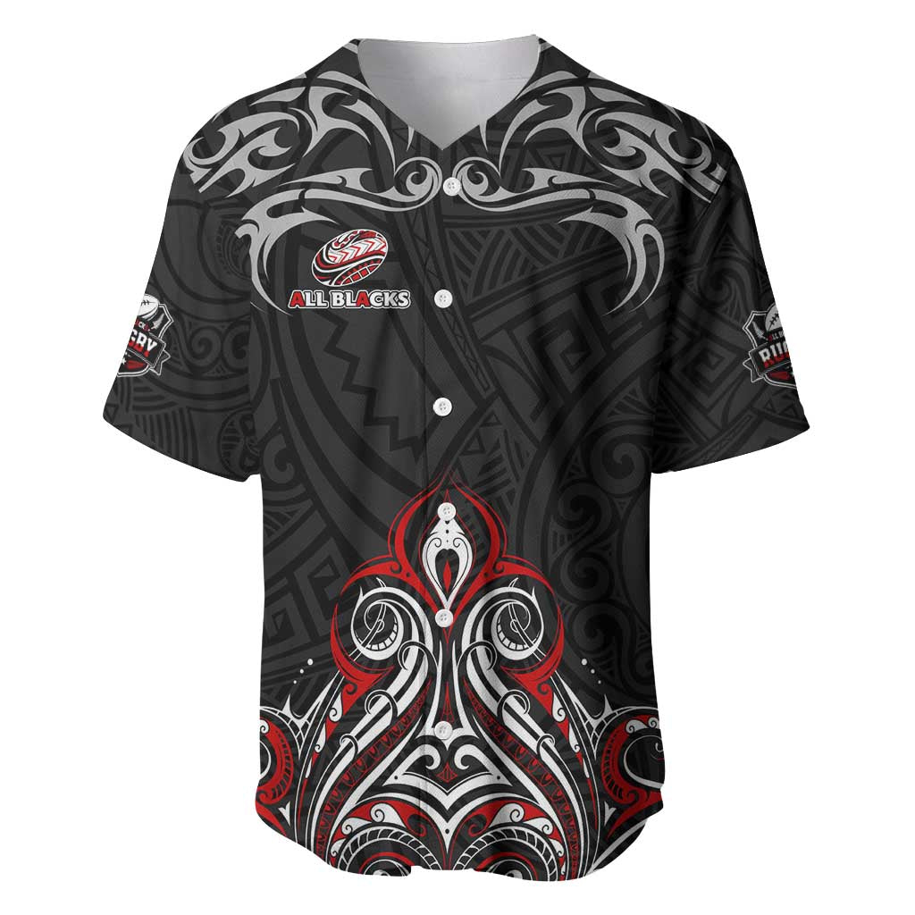 All Black NZL Rugby Champions Baseball Jersey Maori Warrior DT02 Black - Polynesian Pride
