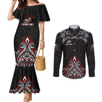 All Black NZL Rugby Champions Couples Matching Mermaid Dress and Long Sleeve Button Shirt Maori Warrior DT02 Black - Polynesian Pride