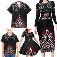 All Black NZL Rugby Champions Family Matching Long Sleeve Bodycon Dress and Hawaiian Shirt Maori Warrior DT02 - Polynesian Pride