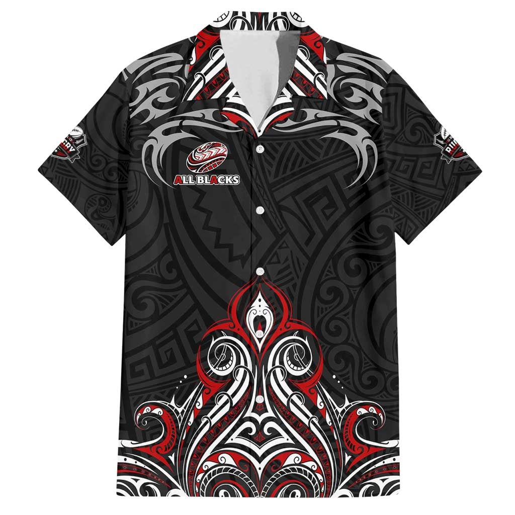 All Black NZL Rugby Champions Family Matching Long Sleeve Bodycon Dress and Hawaiian Shirt Maori Warrior DT02 Dad's Shirt - Short Sleeve Black - Polynesian Pride