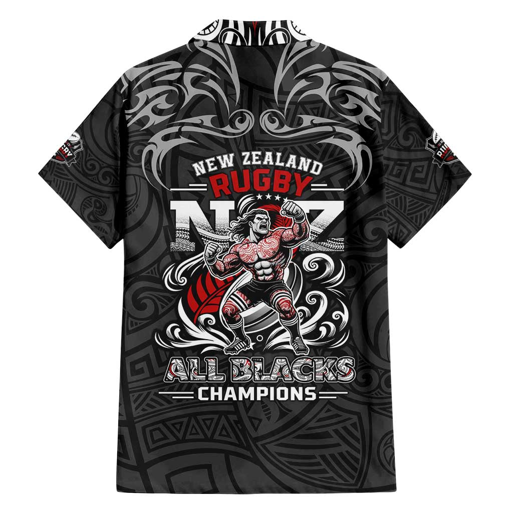 All Black NZL Rugby Champions Family Matching Puletasi and Hawaiian Shirt Maori Warrior DT02 - Polynesian Pride