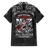 All Black NZL Rugby Champions Family Matching Puletasi and Hawaiian Shirt Maori Warrior DT02 - Polynesian Pride
