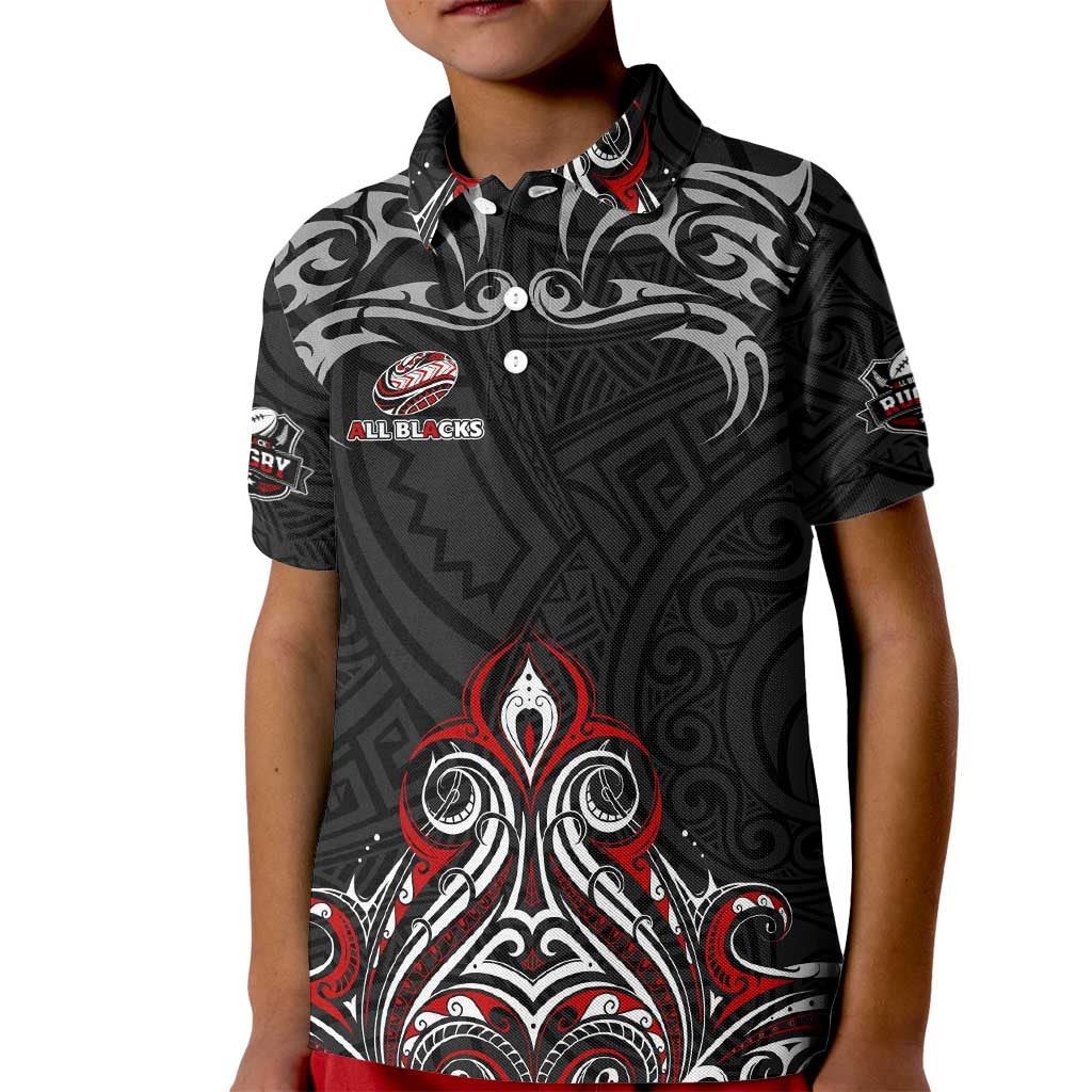 All Black NZL Rugby Champions Kid Polo Shirt Maori Warrior DT02 Kid Black - Polynesian Pride