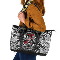 All Black NZL Rugby Champions Leather Tote Bag Maori Warrior DT02 Black - Polynesian Pride