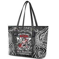 All Black NZL Rugby Champions Leather Tote Bag Maori Warrior DT02 - Polynesian Pride