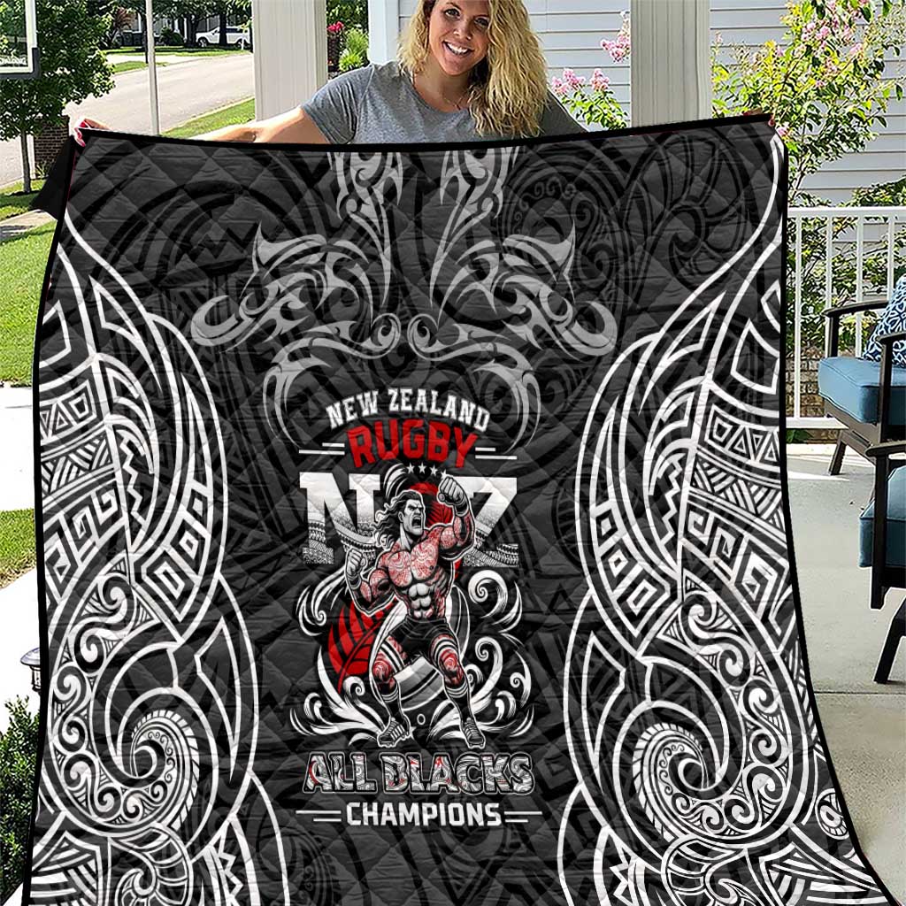 All Black NZL Rugby Champions Quilt Maori Warrior DT02 Black - Polynesian Pride