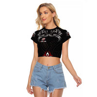 All Black NZL Rugby Champions Raglan Cropped T Shirt Maori Warrior DT02 Female Black - Polynesian Pride