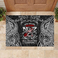 All Black NZL Rugby Champions Rubber Doormat Maori Warrior DT02 Black - Polynesian Pride