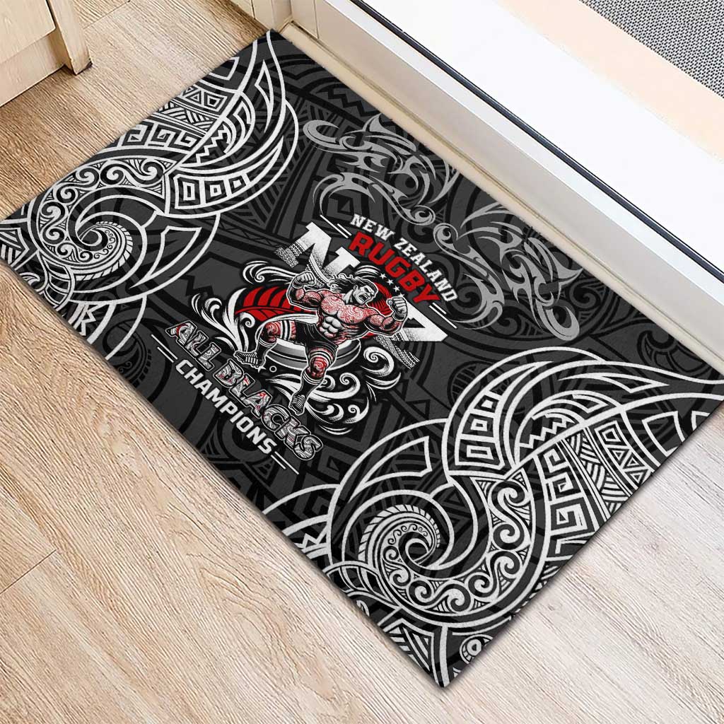 All Black NZL Rugby Champions Rubber Doormat Maori Warrior DT02 - Polynesian Pride