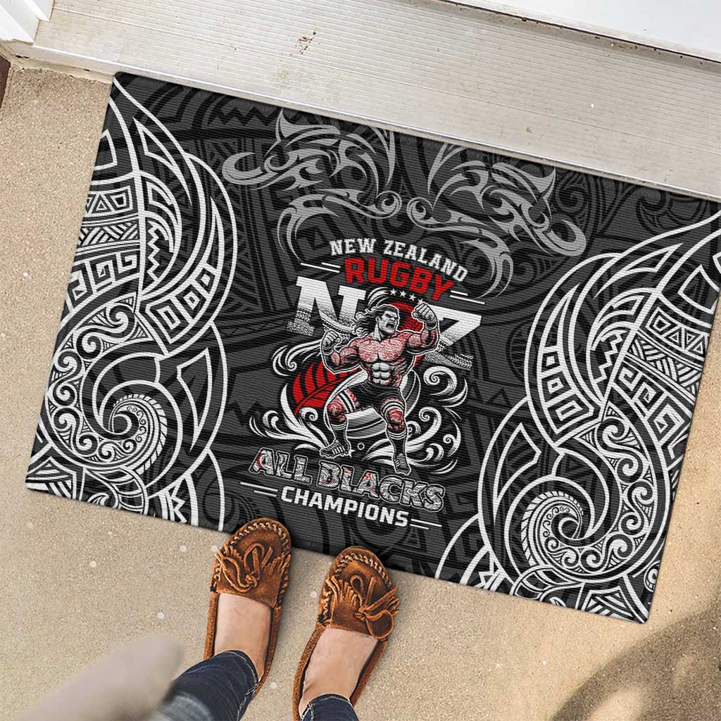 All Black NZL Rugby Champions Rubber Doormat Maori Warrior DT02 - Polynesian Pride
