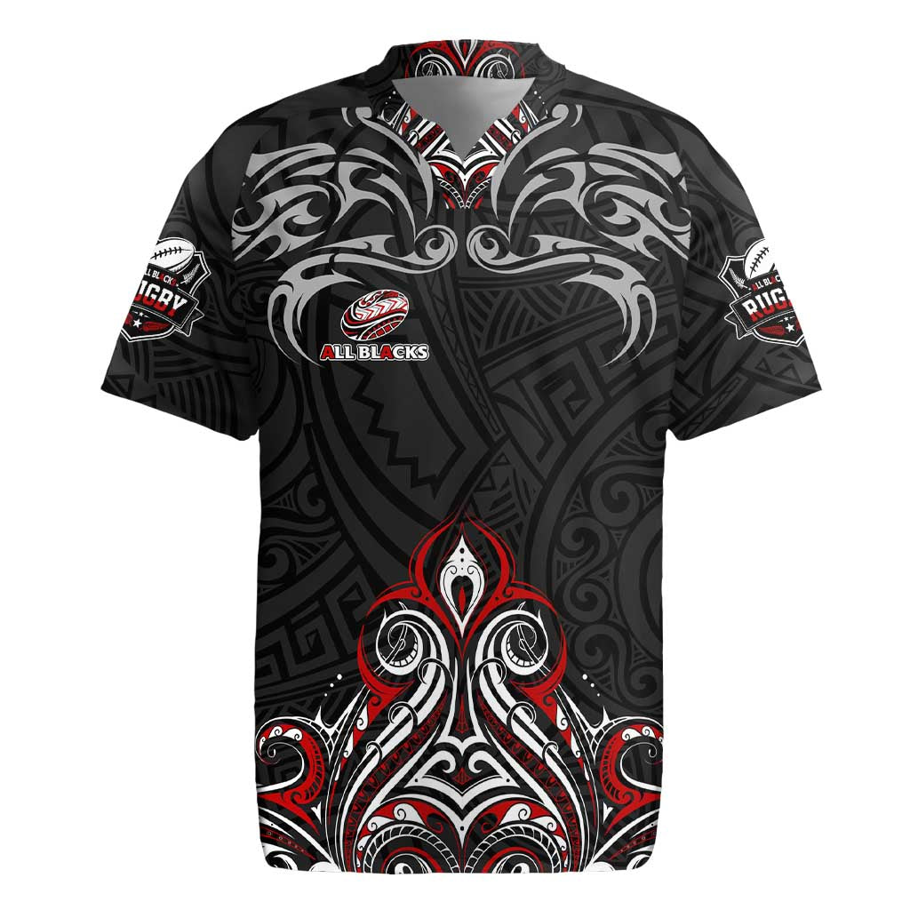 All Black NZL Rugby Champions Rugby Jersey Maori Warrior DT02 Black - Polynesian Pride