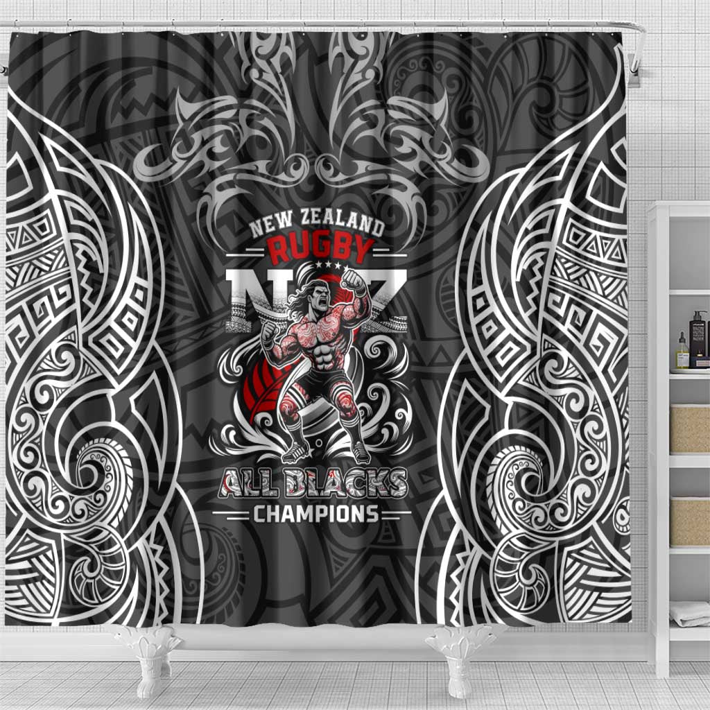 All Black NZL Rugby Champions Shower Curtain Maori Warrior