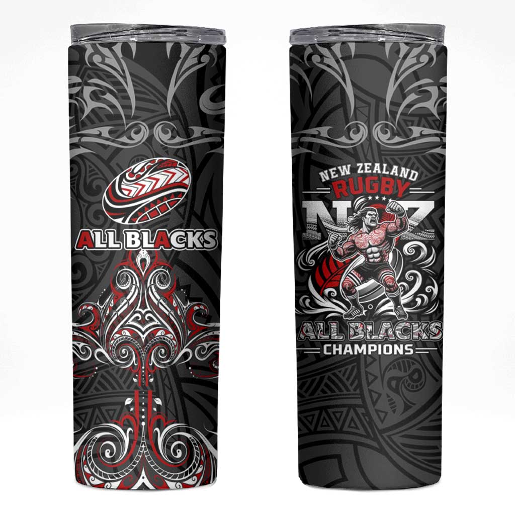 All Black NZL Rugby Champions Skinny Tumbler Maori Warrior DT02 Black - Polynesian Pride