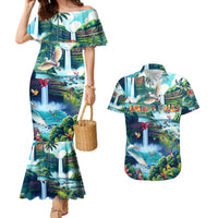 Wailua Falls Hawaii Couples Matching Mermaid Dress and Hawaiian Shirt Kauai Natural Beauty