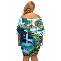 Wailua Falls Hawaii Family Matching Off Shoulder Short Dress and Hawaiian Shirt Kauai Natural Beauty