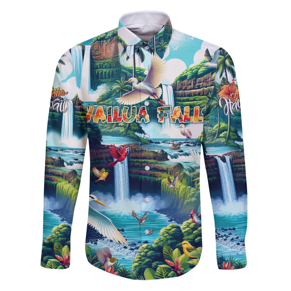 Wailua Falls Hawaii Family Matching Puletasi and Hawaiian Shirt Kauai Natural Beauty DT02 Dad's Shirt - Long Sleeve Art - Polynesian Pride