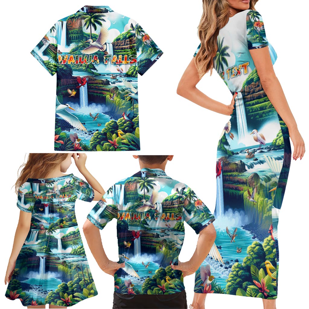 Wailua Falls Hawaii Family Matching Short Sleeve Bodycon Dress and Hawaiian Shirt Kauai Natural Beauty