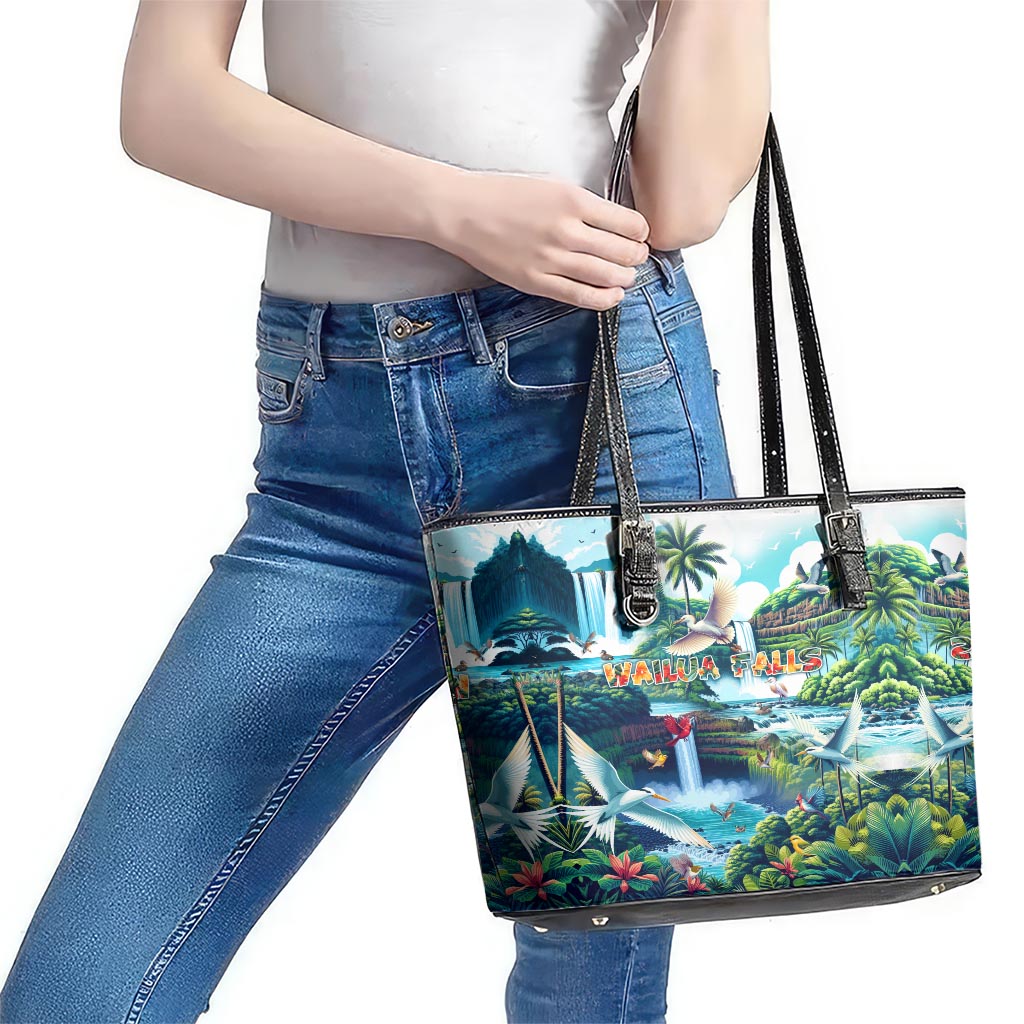 Wailua Falls Hawaii Leather Tote Bag Kauai Natural Beauty DT02 - Polynesian Pride