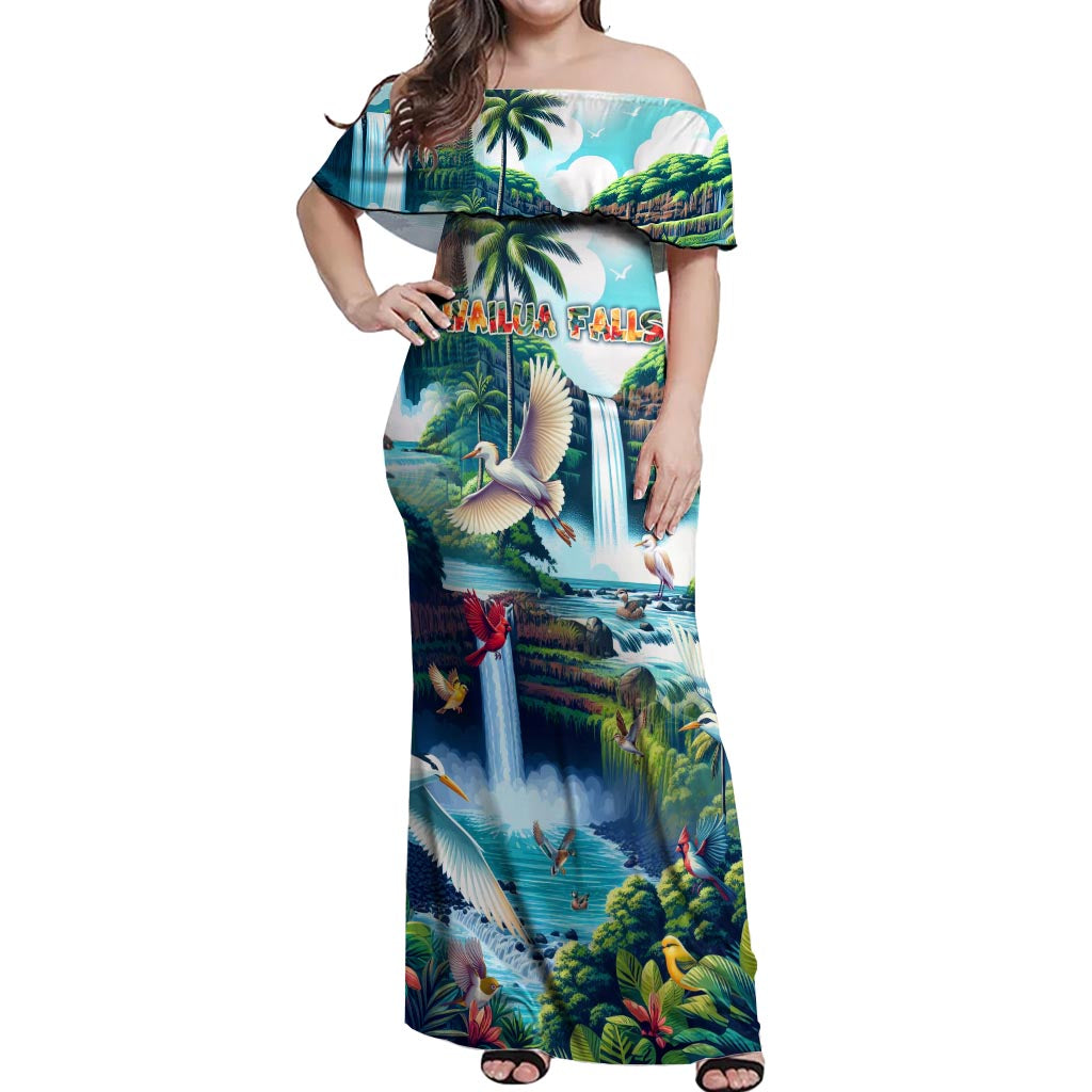 Wailua Falls Hawaii Off Shoulder Maxi Dress Kauai Natural Beauty