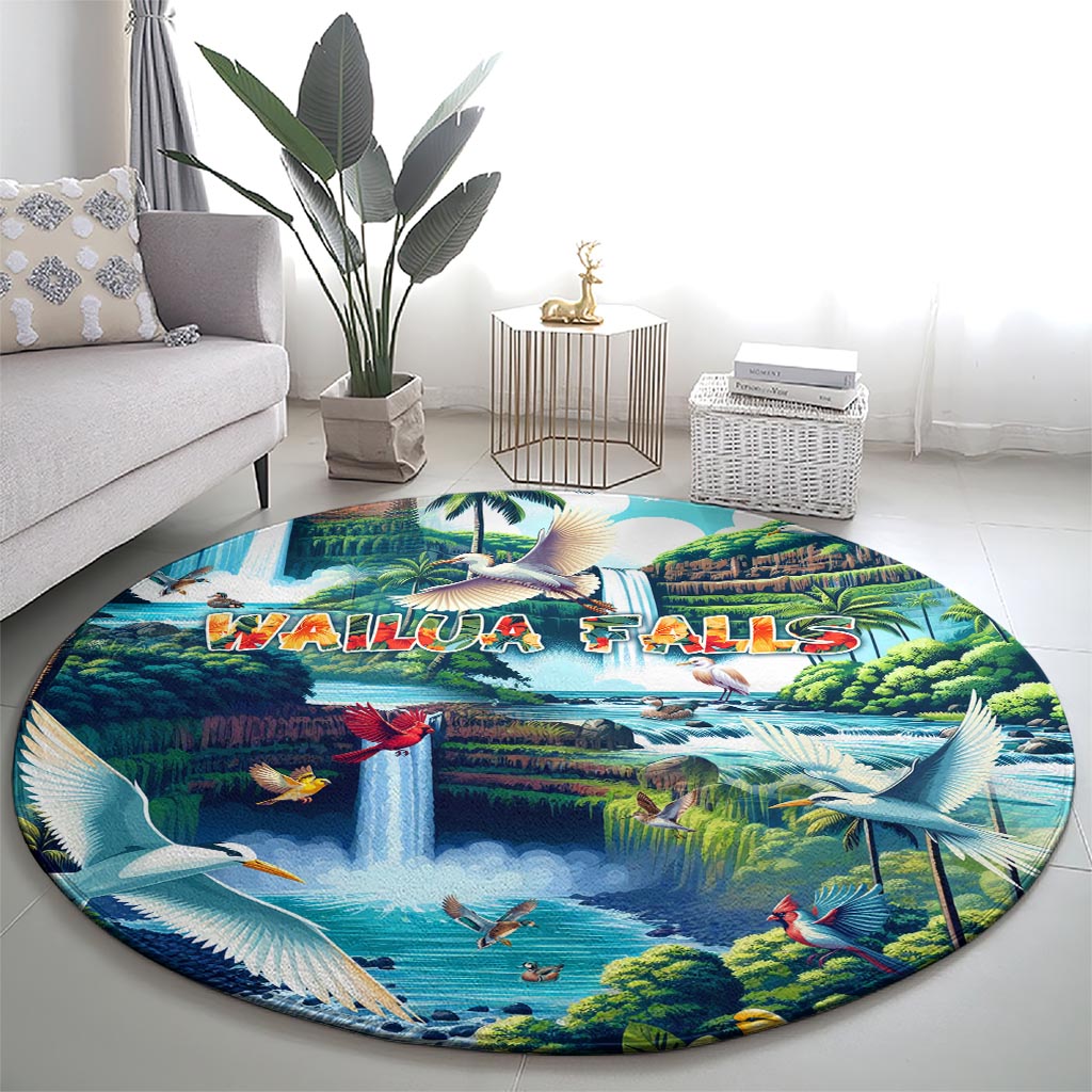 Wailua Falls Hawaii Round Carpet Kauai Natural Beauty
