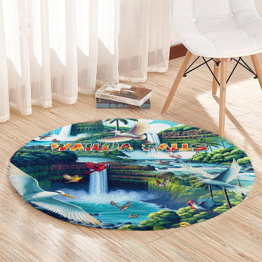 Wailua Falls Hawaii Round Carpet Kauai Natural Beauty