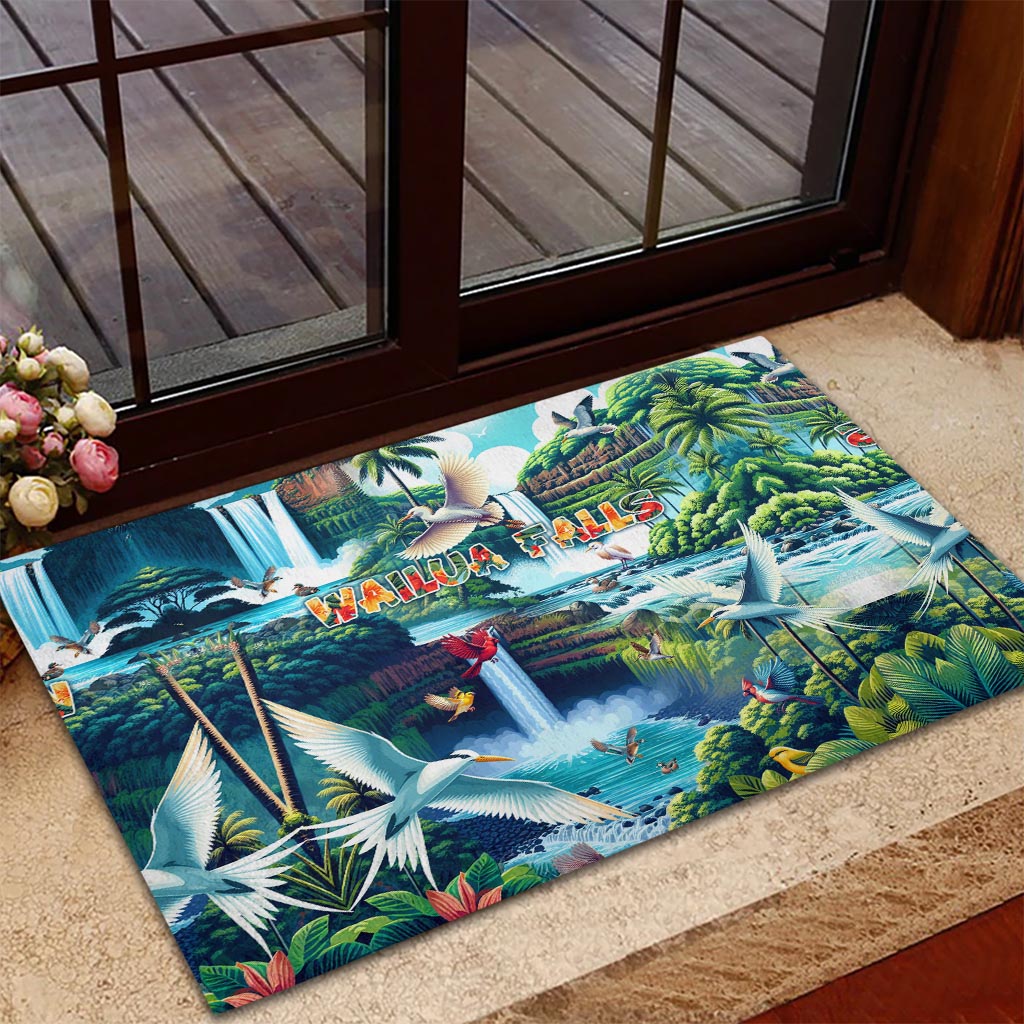 Wailua Falls Hawaii Rubber Doormat Kauai Natural Beauty