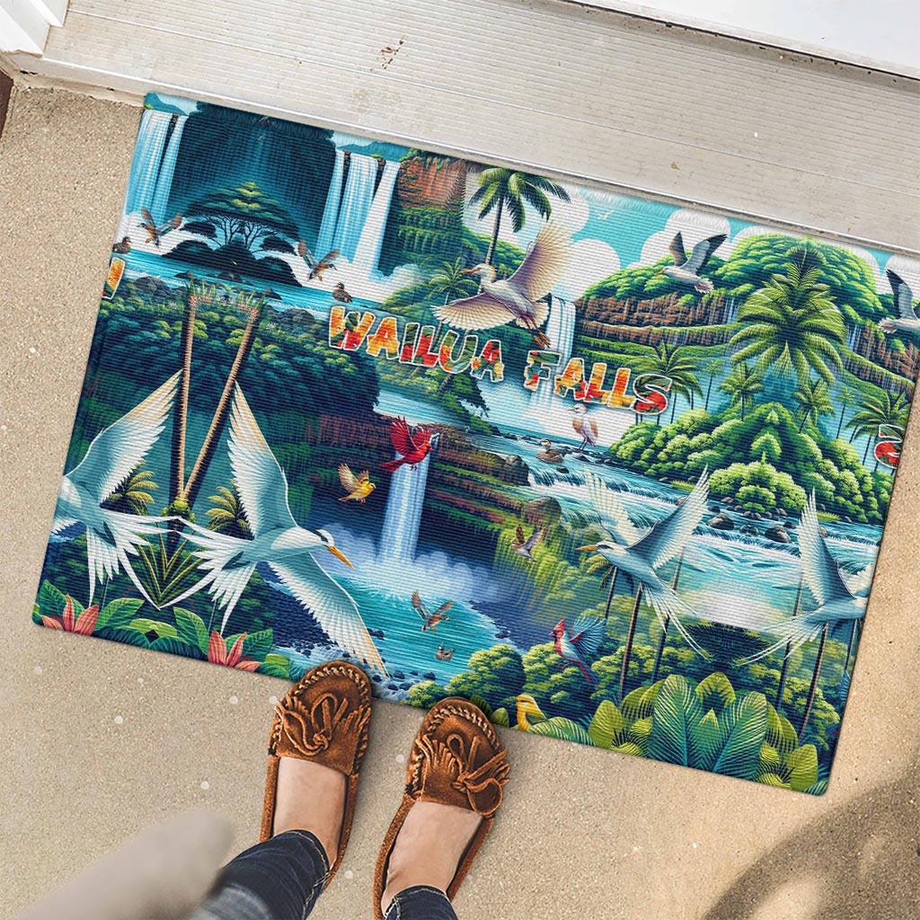 Wailua Falls Hawaii Rubber Doormat Kauai Natural Beauty