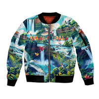 Wailua Falls Hawaii Sleeve Zip Bomber Jacket Kauai Natural Beauty