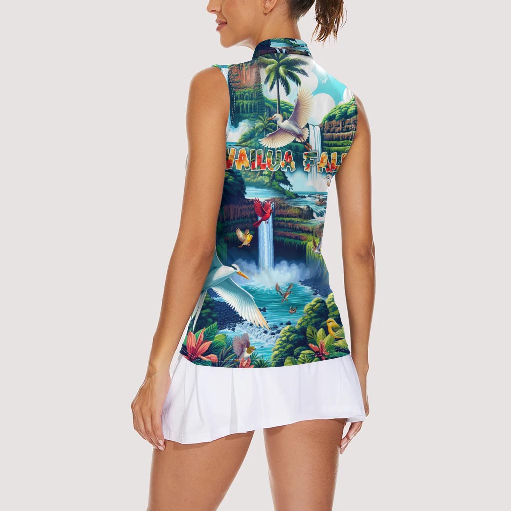 Wailua Falls Hawaii Women Sleeveless Polo Shirt Kauai Natural Beauty DT02 - Polynesian Pride