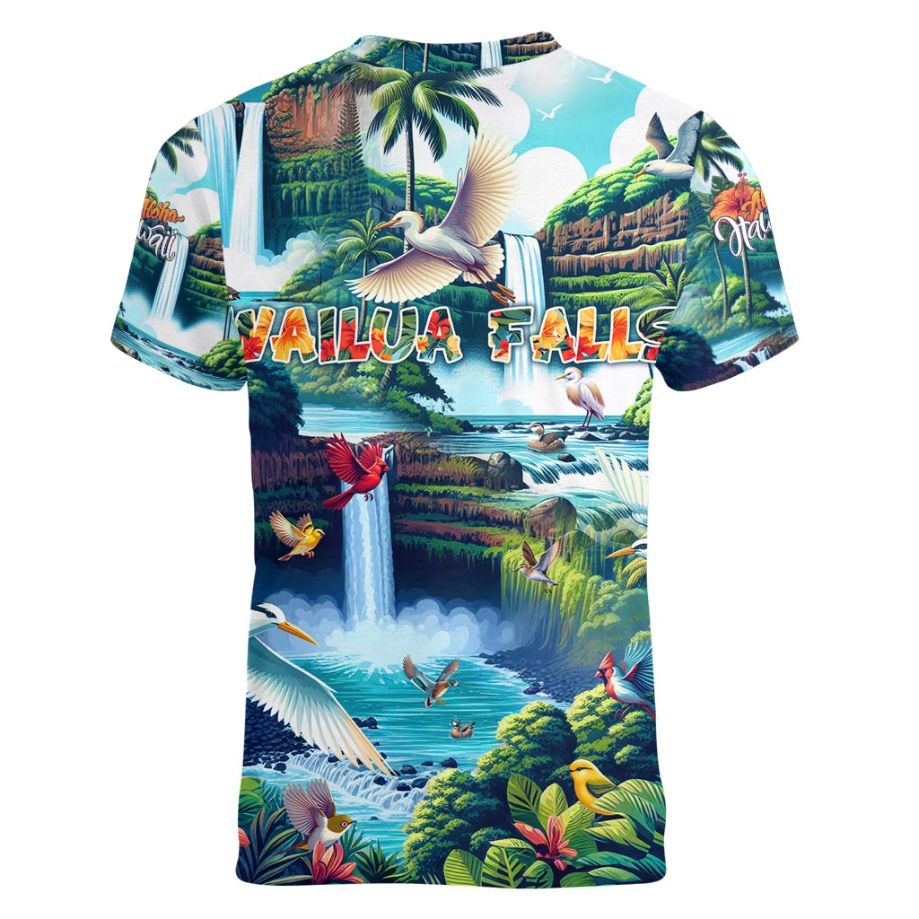 Wailua Falls Hawaii Women V-Neck T-Shirt Kauai Natural Beauty DT02 - Polynesian Pride