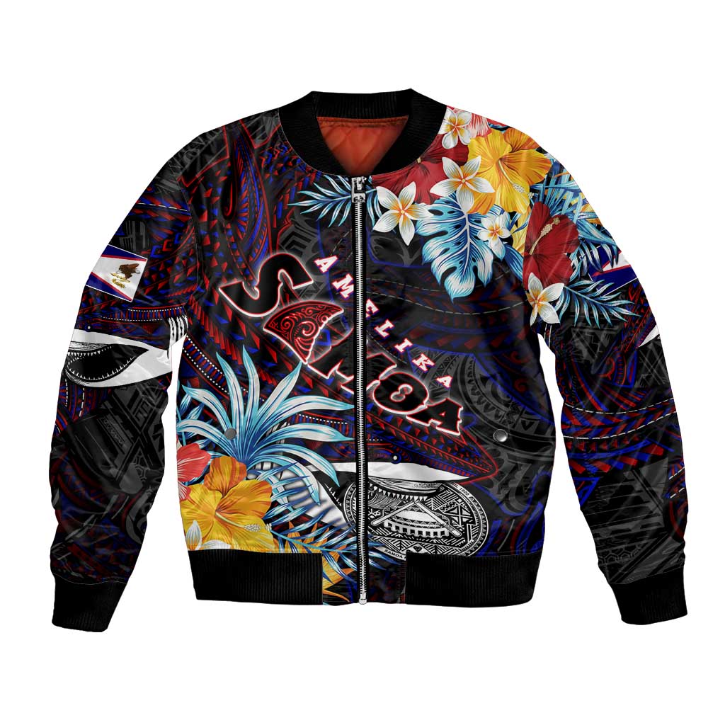 Personalized Amelika Samoa Sharks Polynesia Bomber Jacket American Samoa DT02 Unisex Black - Polynesian Pride