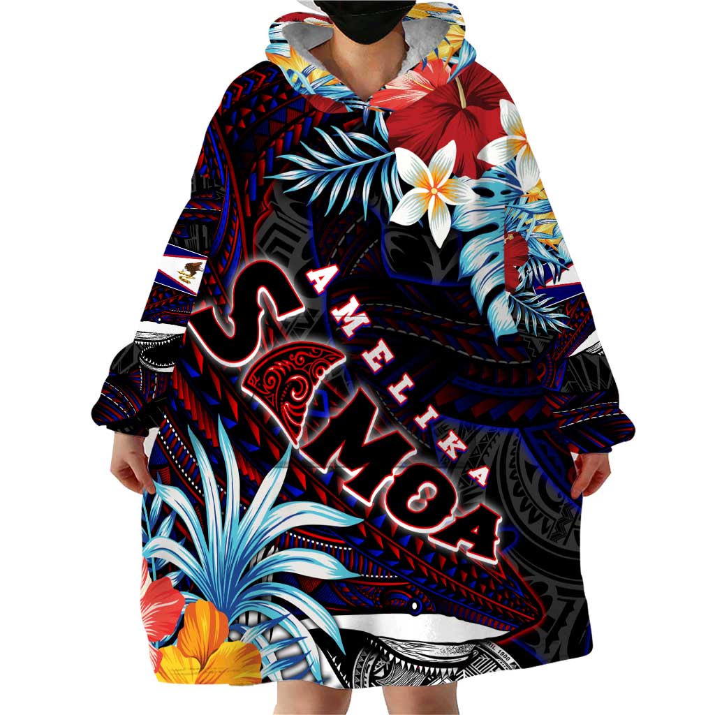 Personalized Amelika Samoa Sharks Polynesia Wearable Blanket Hoodie American Samoa DT02 - Polynesian Pride