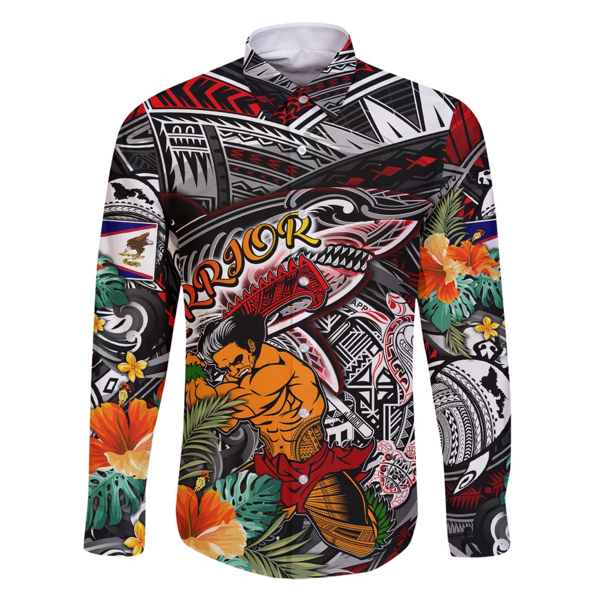 Personalized American Samoa Warrior Family Matching Off Shoulder Short Dress and Hawaiian Shirt Shark Turtle Polynesian Tattoo